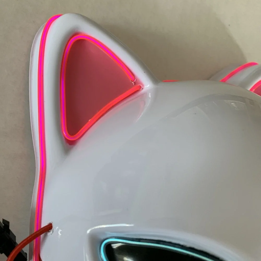 Anime Demon Slayer LED Light up Mask White W Pink And Blue Light Halloween